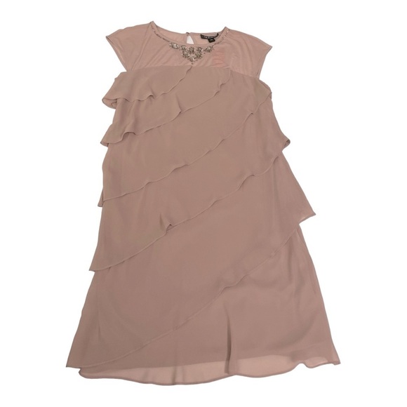 S. L Fashion Tiered Chiffon Jacket Dress with
Beaded Neck Detail size 12 - Picture 9 of 11